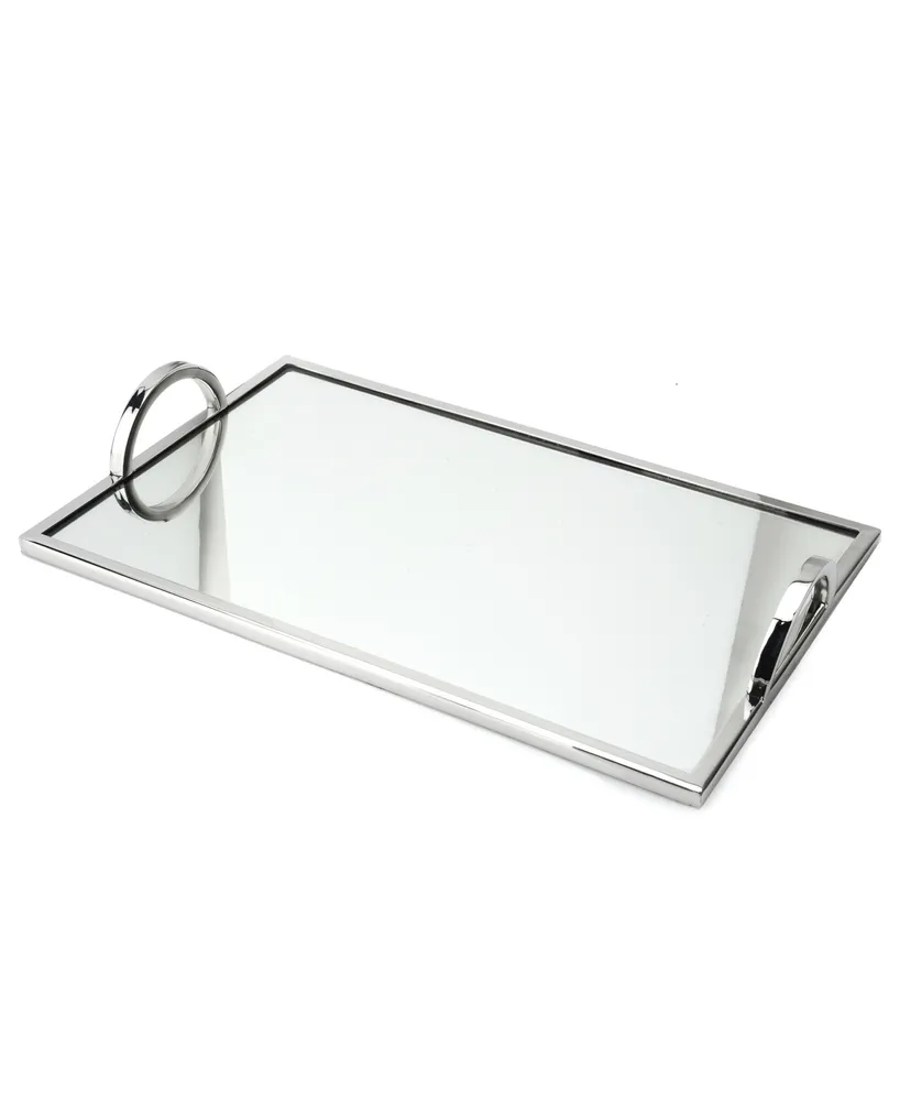Classic Touch Large Rectangular Mirrored Tray with Chrome Edging and Handles