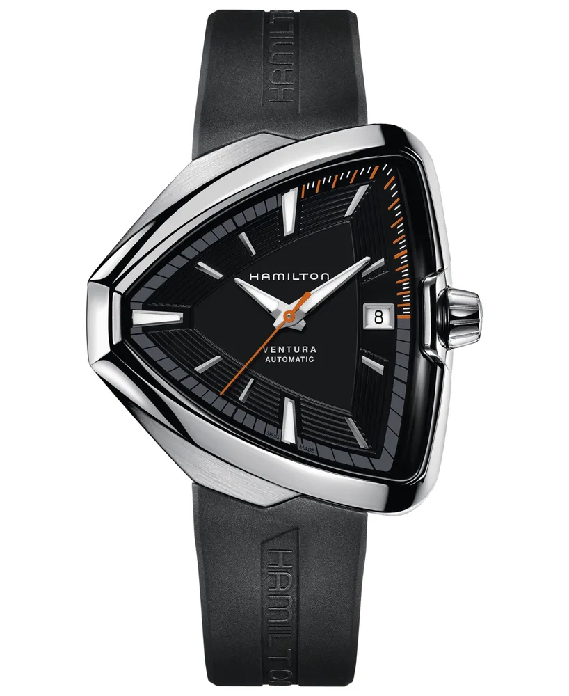 Hamilton Men's Swiss Automatic Ventura Elvis80 Black Rubber Strap Watch 44.6mm