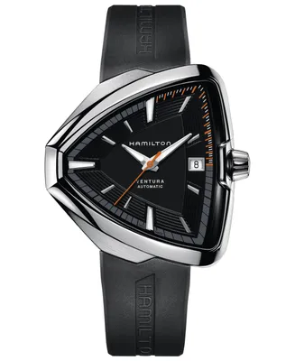 Hamilton Men's Swiss Automatic Ventura Elvis80 Black Rubber Strap Watch 44.6mm