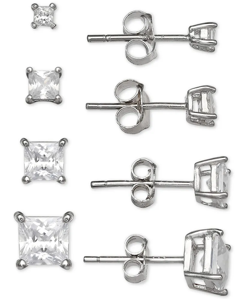 Giani Bernini 4-Pc. Set Cubic Zirconia Princess Stud Earrings in Sterling Silver, Created for Macy's