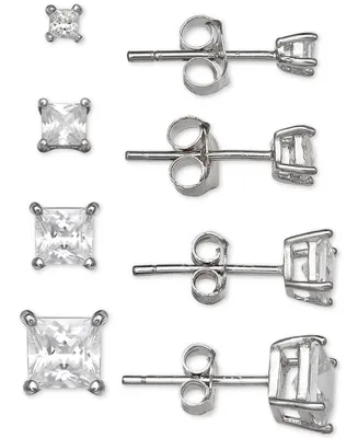 Giani Bernini 4-Pc. Set Cubic Zirconia Princess Stud Earrings in Sterling Silver, Created for Macy's