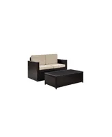 Palm Harbor 2 Piece Outdoor Wicker Seating Set With Cushions- Loveseat And Glass Top Table