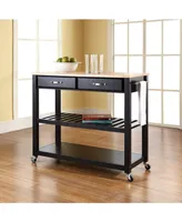 Natural Wood Top Kitchen Cart Island With Optional Stool Storage