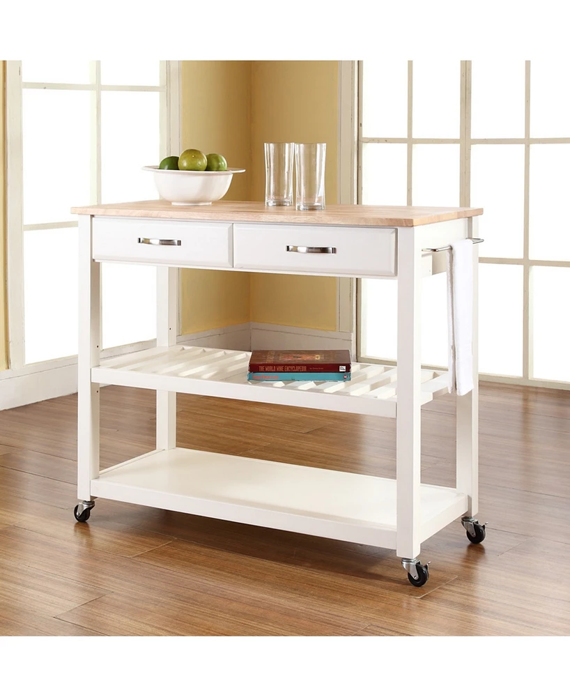 Natural Wood Top Kitchen Cart Island With Optional Stool Storage