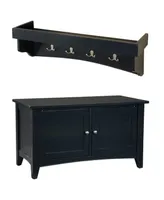 Shaker Cottage Tray Shelf Coat Hook with Cabinet Bench Set, Charcoal Gray