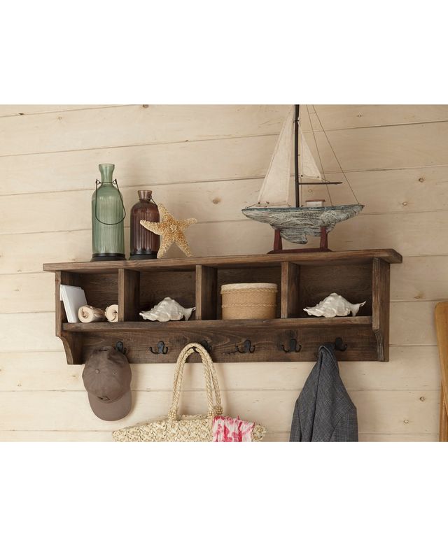 Modesto 48" Wood Entryway Wall Coat Hooks with Storage Cubbies