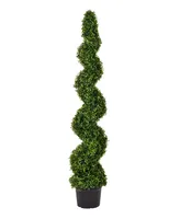 Vickerman 5' Artificial Potted Green Boxwood Spiral Tree