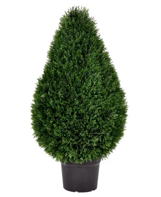 Vickerman 36" Artificial Cedar Teardrop Shaped Bush and Pot