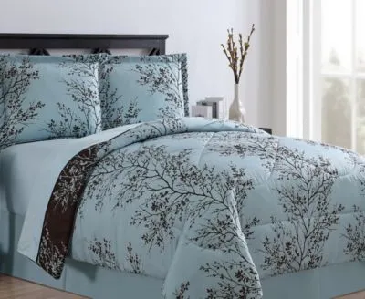 Vcny Home Blue Chocolate Leaf Comforter Set Collection