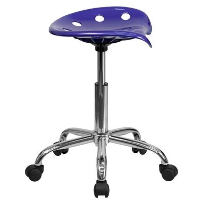 Vibrant Deep Blue Tractor Seat And Chrome Stool
