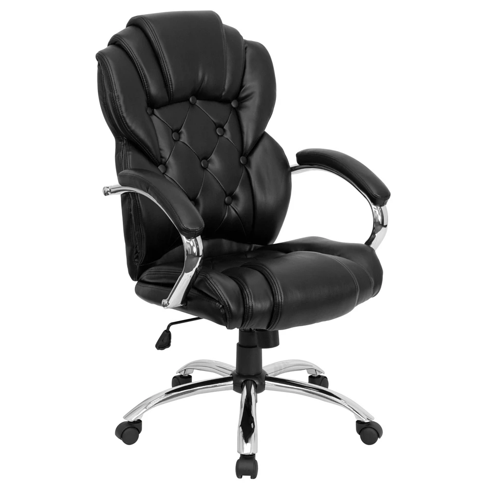 High Back Transitional Style Black Leather Executive Swivel Chair With Arms