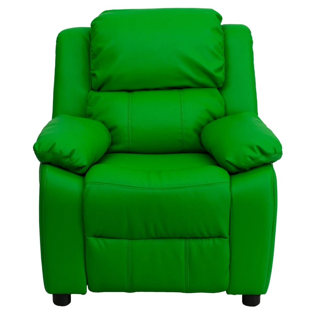 Deluxe Padded Contemporary Vinyl Kids Recliner With Storage Arms