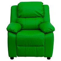 Deluxe Padded Contemporary Vinyl Kids Recliner With Storage Arms