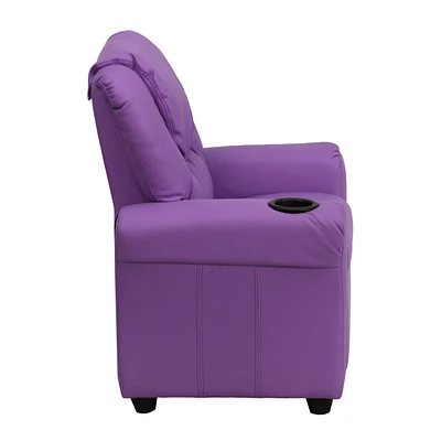 Contemporary Lavender Vinyl Kids Recliner With Cup Holder And Headrest