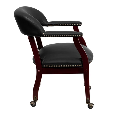 Top Grain Leather Conference Chair With Accent Nail Trim And Casters