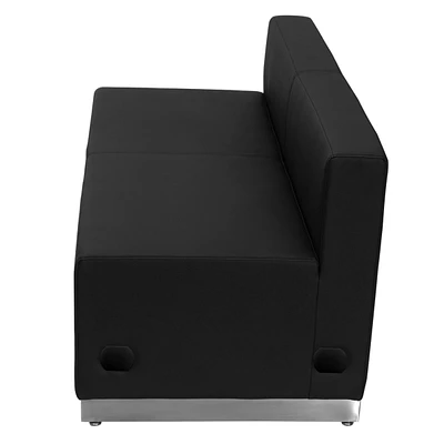 Hercules Alon Series Black Leather Loveseat With Brushed Stainless Steel Base