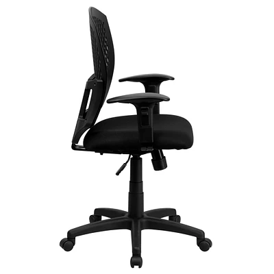 Mid-Back Designer Back Swivel Task Chair With Fabric Seat And Adjustable Arms