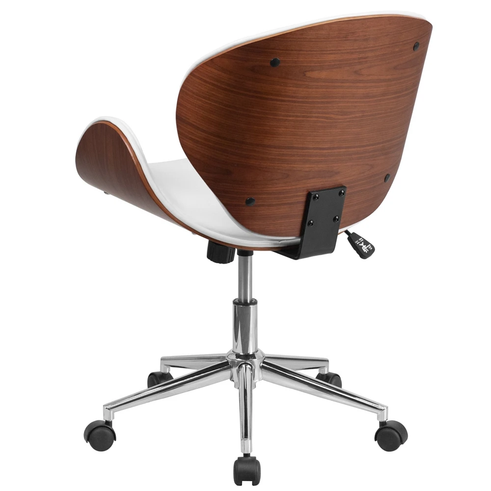 Mid-Back Walnut Wood Swivel Conference Chair In Leather