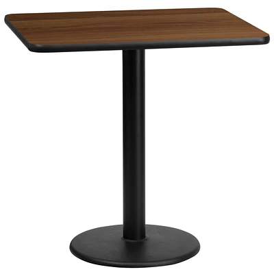 24'' X 30'' Rectangular Walnut Laminate Table Top With 18'' Round Table Height Base