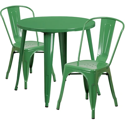 30'' Round Metal Indoor-Outdoor Table Set With Cafe Chairs