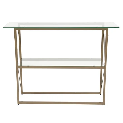 Mar Vista Collection Glass Console Table With Matte Gold Frame