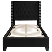 Riverdale Twin Size Tufted Upholstered Platform Bed In Black Fabric