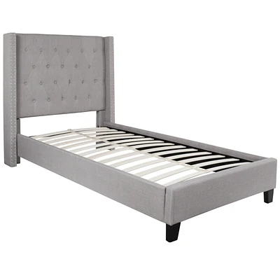 Riverdale Twin Size Tufted Upholstered Platform Bed In Light Gray Fabric