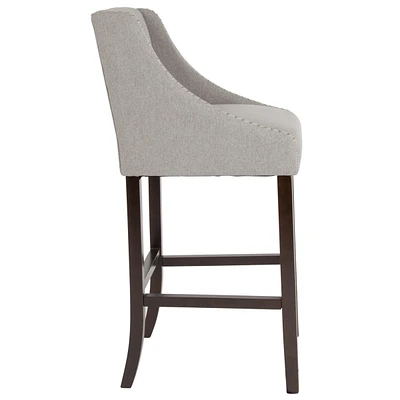 Carmel Series 30" High Transitional Tufted Walnut Barstool With Accent Nail Trim In Light Gray Fabric