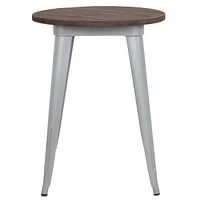 24" Round Silver Metal Indoor Table With Walnut Rustic Wood Top