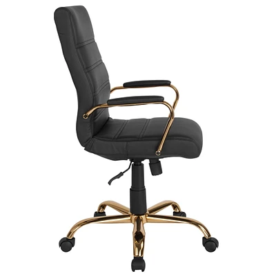 High Back Leather Executive Swivel Chair With Gold Frame And Arms