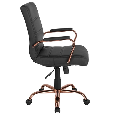 Mid-Back Leather Executive Swivel Chair With Rose Gold Frame And Arms