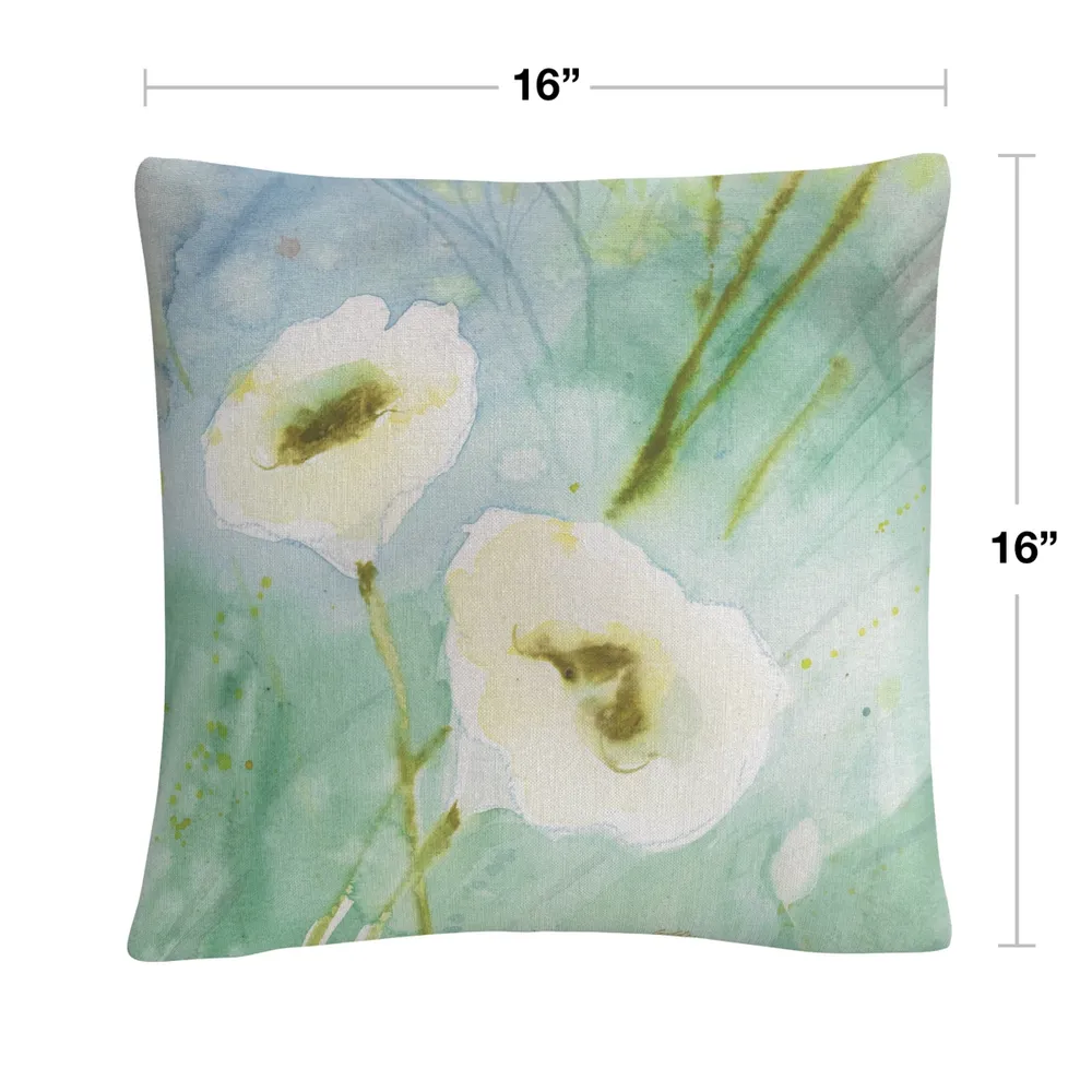 Sheila Golden Quiet Pond White Soft Floral Motif Decorative Pillow, 16" x 16"