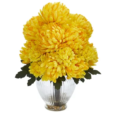 Nearly Natural Mum Artificial Arrangement in Vase