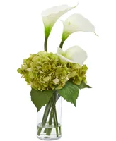 Nearly Natural Calla Lily & Hydrangea Artificial Arrangement Clear Vase