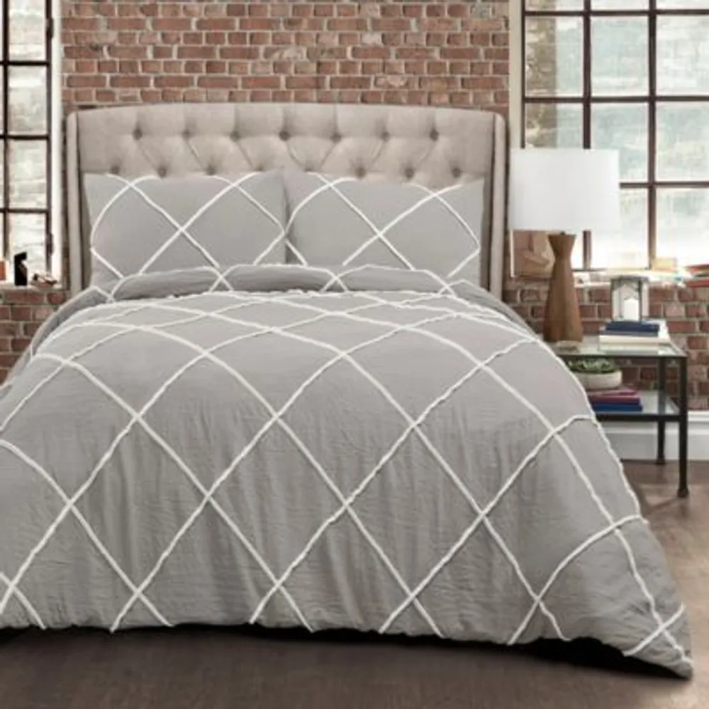 Ruffle Diamond 3 Piece Comforter Set, Lush Decor