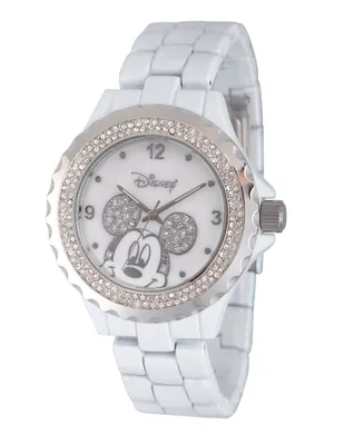 Disney Mickey Mouse Women's White Enamel Sparkle Alloy Watch