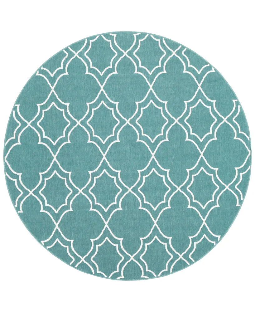 Livabliss Alfresco Alf-9653 Teal 5'3" Round Area Rug, Indoor/Outdoor