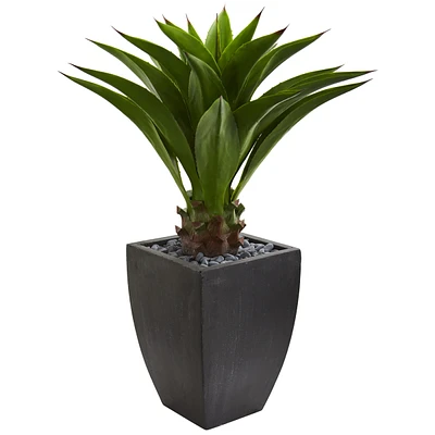 Nearly Natural Agave Artificial Plant in Black Planter