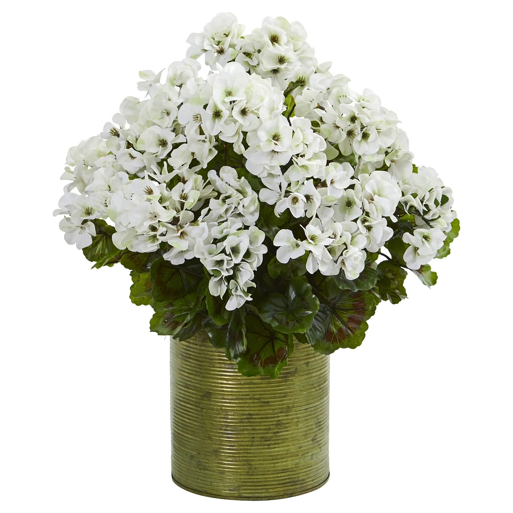 Nearly Natural Geranium Artificial Plant in Metal Planter Uv Resistant - Indoor/Outdoor