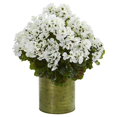 Nearly Natural Geranium Artificial Plant in Metal Planter Uv Resistant - Indoor/Outdoor