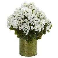 Nearly Natural Geranium Artificial Plant in Metal Planter Uv Resistant - Indoor/Outdoor