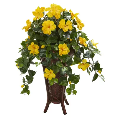Nearly Natural Hibiscus Artificial Plant in Stand Planter