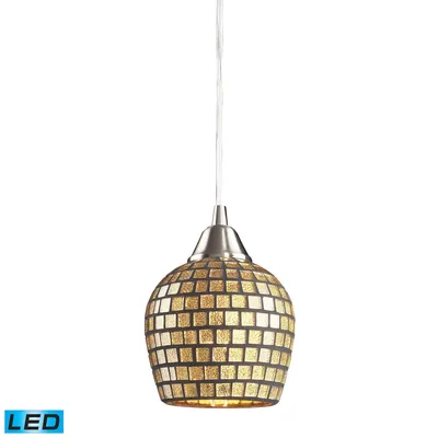 1 Light Pendant in Satin Nickel and Gold Mosaic Glass - Led Offering Up To 800 Lumens (60 Watt Equivalent)