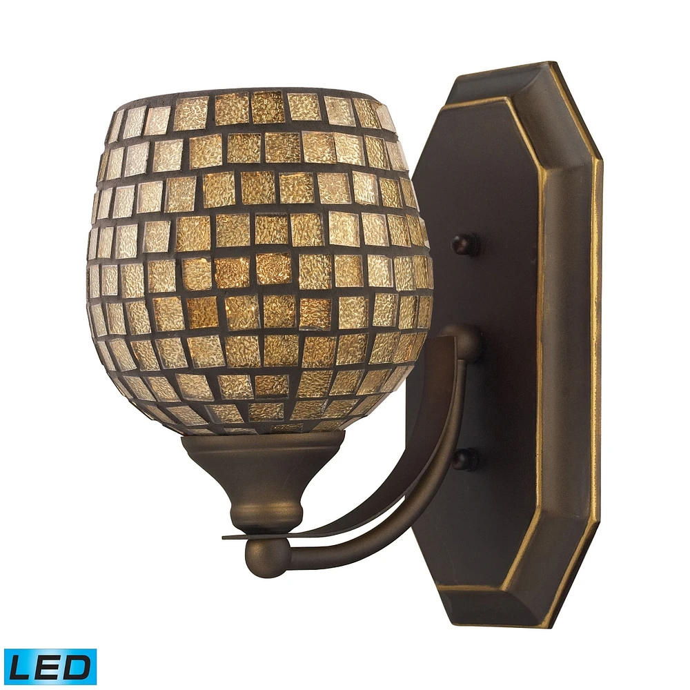 1 Light Vanity in Aged Bronze and Gold Mosaic Glass - Led Offering Up To 800 Lumens (60 Watt Equivalent)