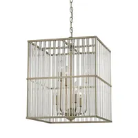 Ridley 6 Light Chandelier in Aged Silver with Oval Glass Rods