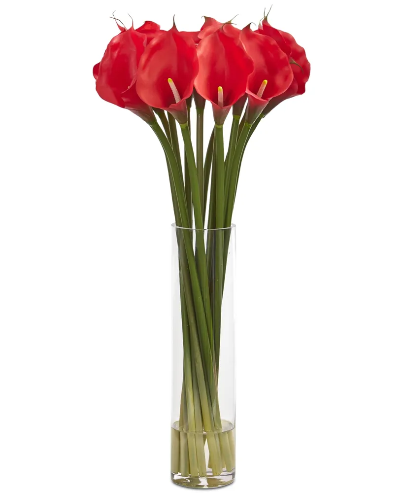 Nearly Natural 28" Calla Lilly Artificial Arrangement Glass Cylinder Vase