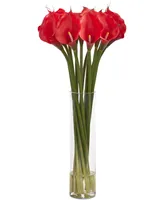 Nearly Natural 28" Calla Lilly Artificial Arrangement Glass Cylinder Vase