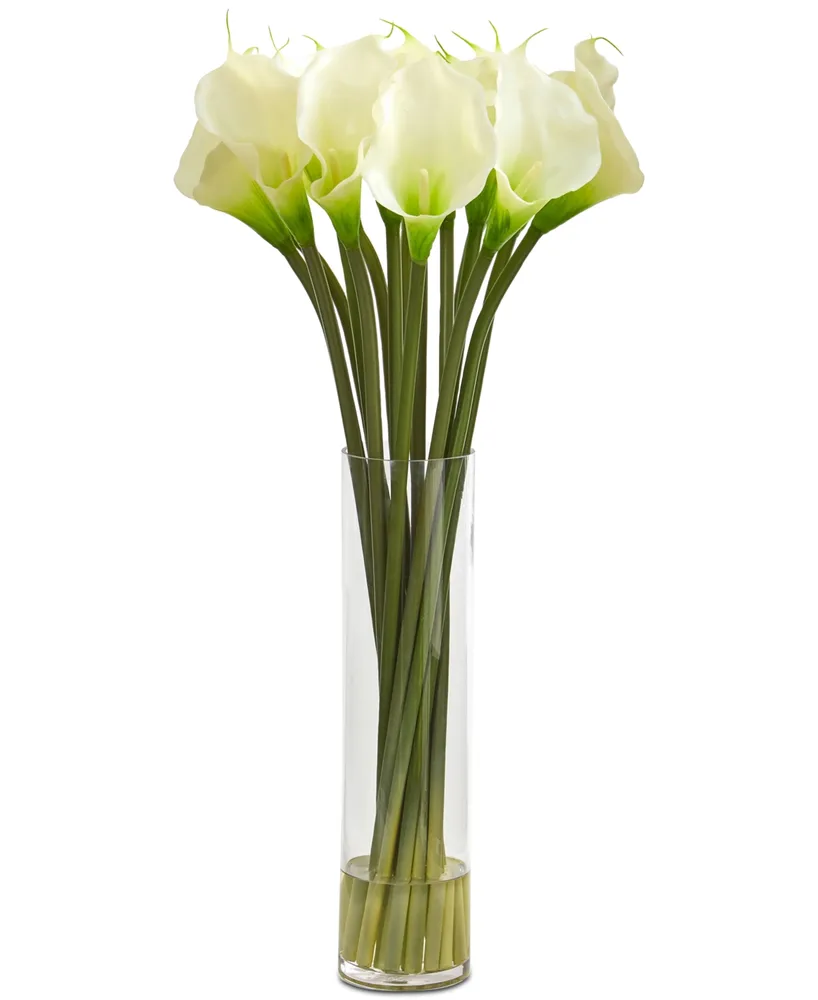 Nearly Natural 28" Calla Lilly Artificial Arrangement in Glass Cylinder Vase