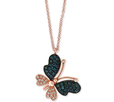 Effy Diamond Butterfly 18" Pendant Necklace (1/5 ct. t.w.) in 14k Rose Gold