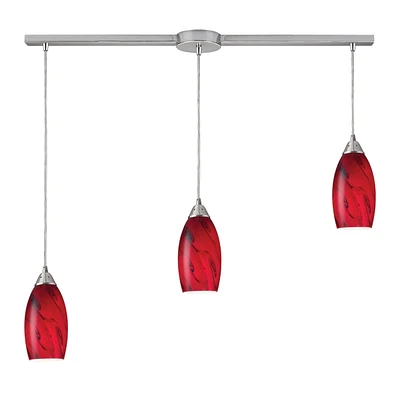 Galaxy 3 Light Linear Red Pendant in Satin Nickel